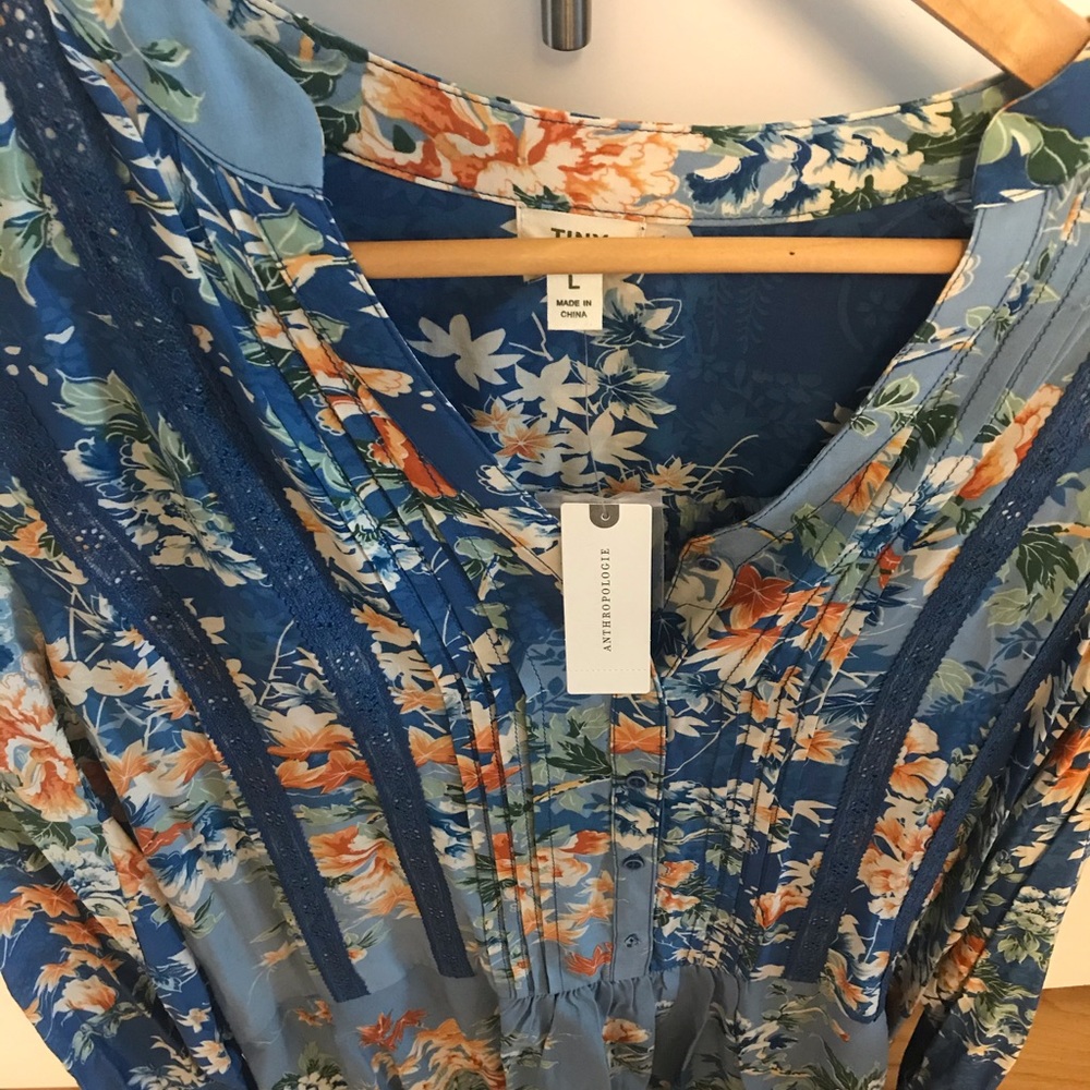 Tiny Blue Motif, Long Sleeve Knee-Length Dress, New with Tags - Picture 3 of 11